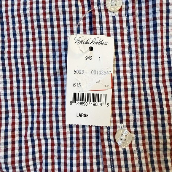 Brooks Brothers Seersucker Men's L Gingham Red Blue Check Short Sleeve Button Up - Picture 7 of 8